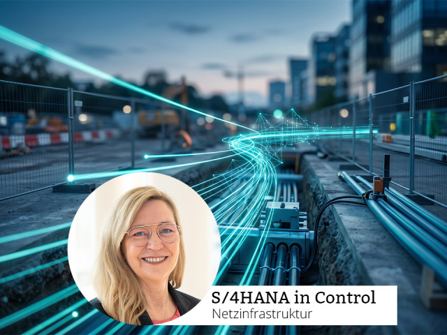 TriFinance Senior Project Managerin l&auml;chelt vor einer Netzinfrastruktur-Baustelle zur SAP S/4HANA Transformation.
